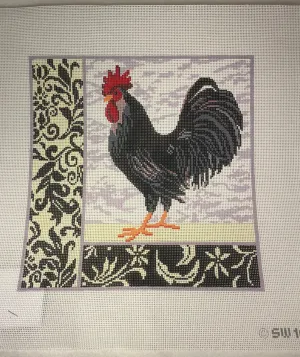 * Birds of a Feather SW103 Black Rooster Damask