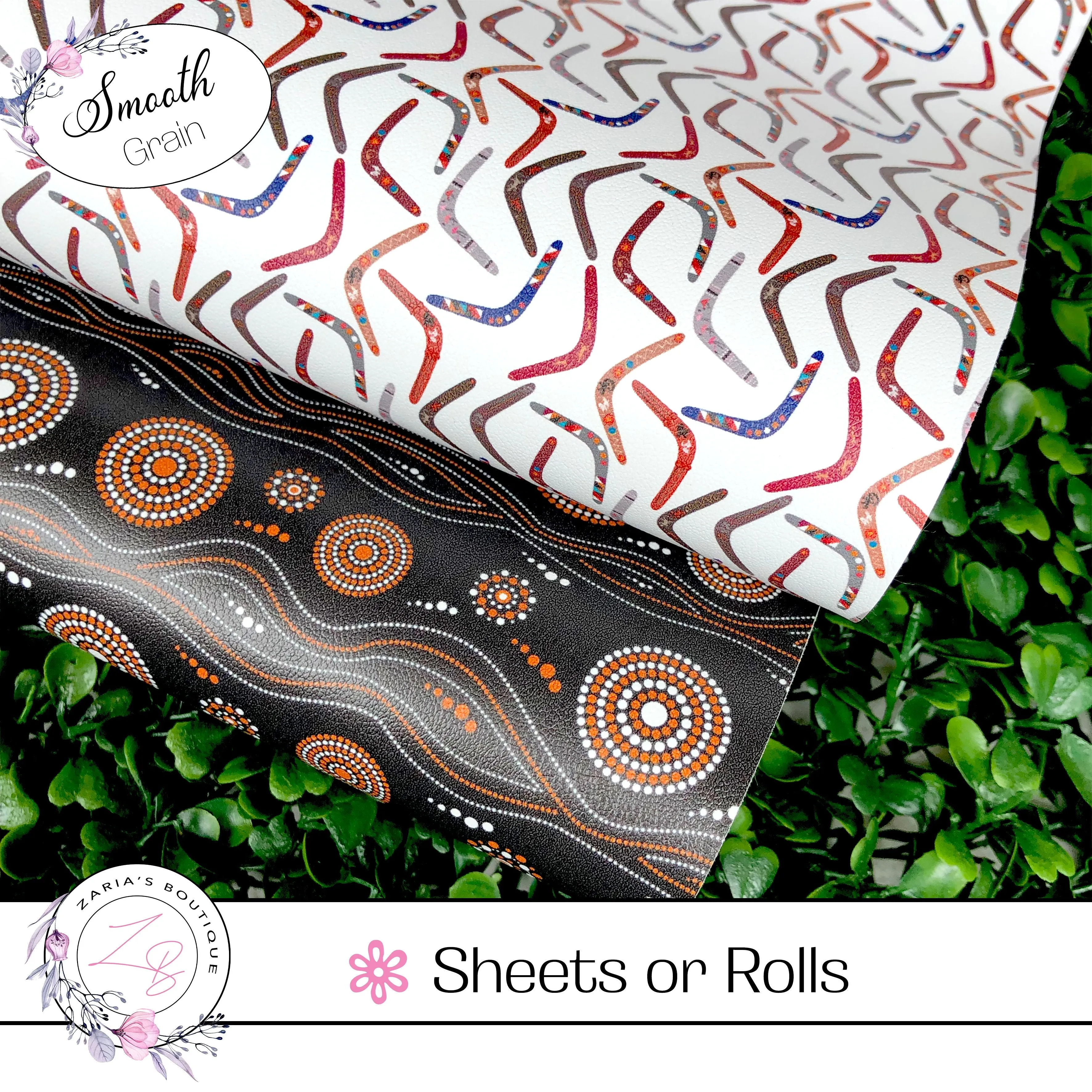 ⋅ Boomerangs & Dot Trails ⋅ Custom Luxe Vegan Faux Leather ⋅ Sheets Bundles or Rolls! ⋅