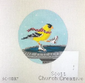 * CBK Needlepoint Collections SC-XO37 Yellow Bird Ice Skating