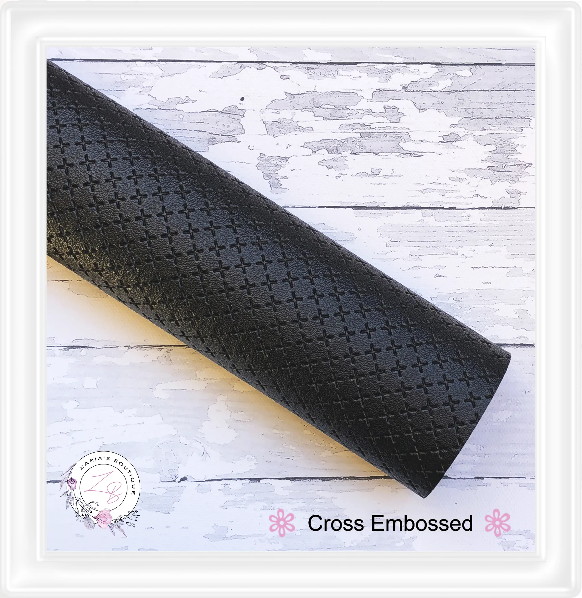 ⋅ Cross Embossed ⋅ Black Textured Vegan Faux Leather ⋅