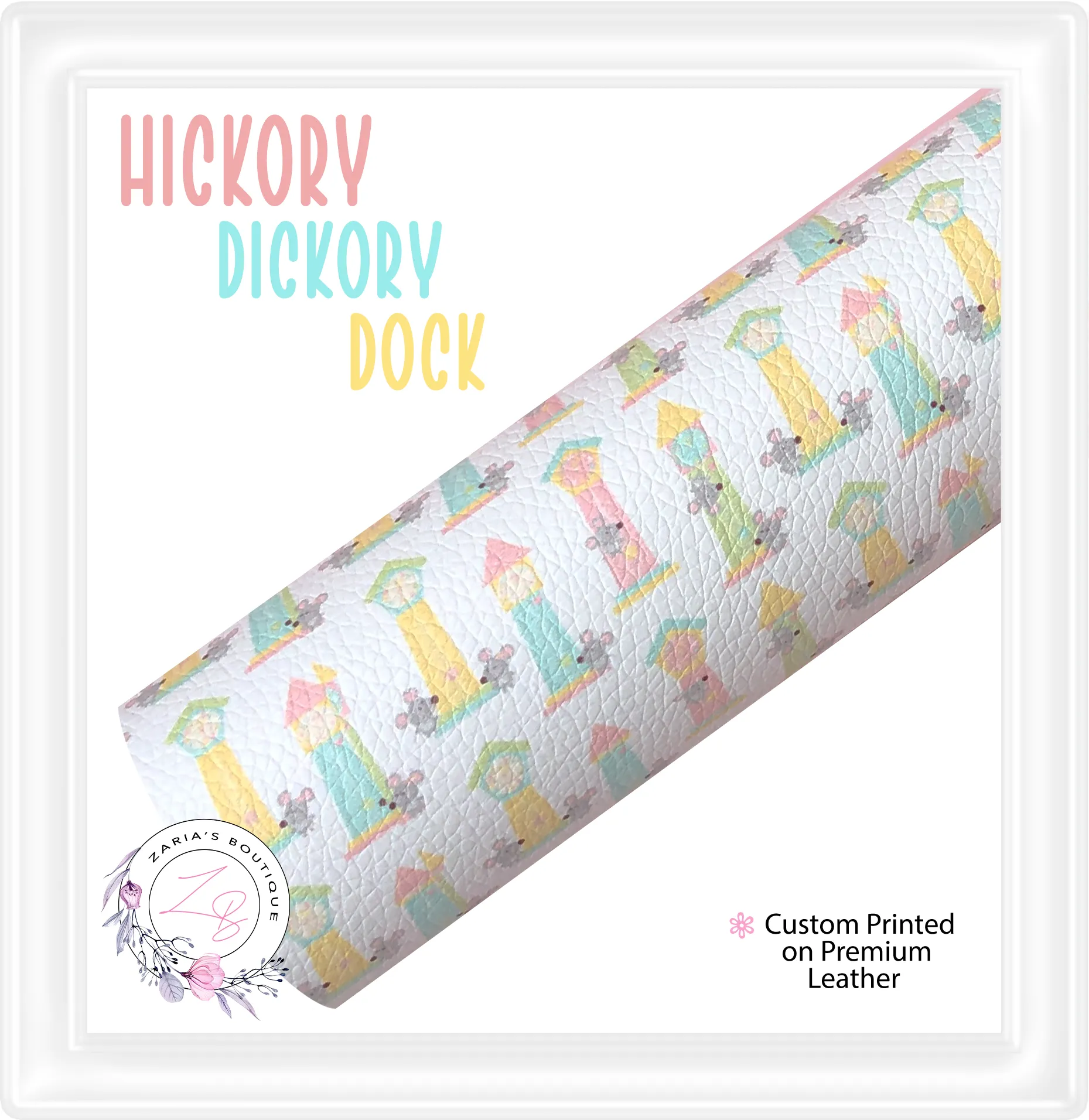 ⋅ Hickory Dickory Dock ⋅ Premium Custom Printed Vegan Faux Leather ⋅