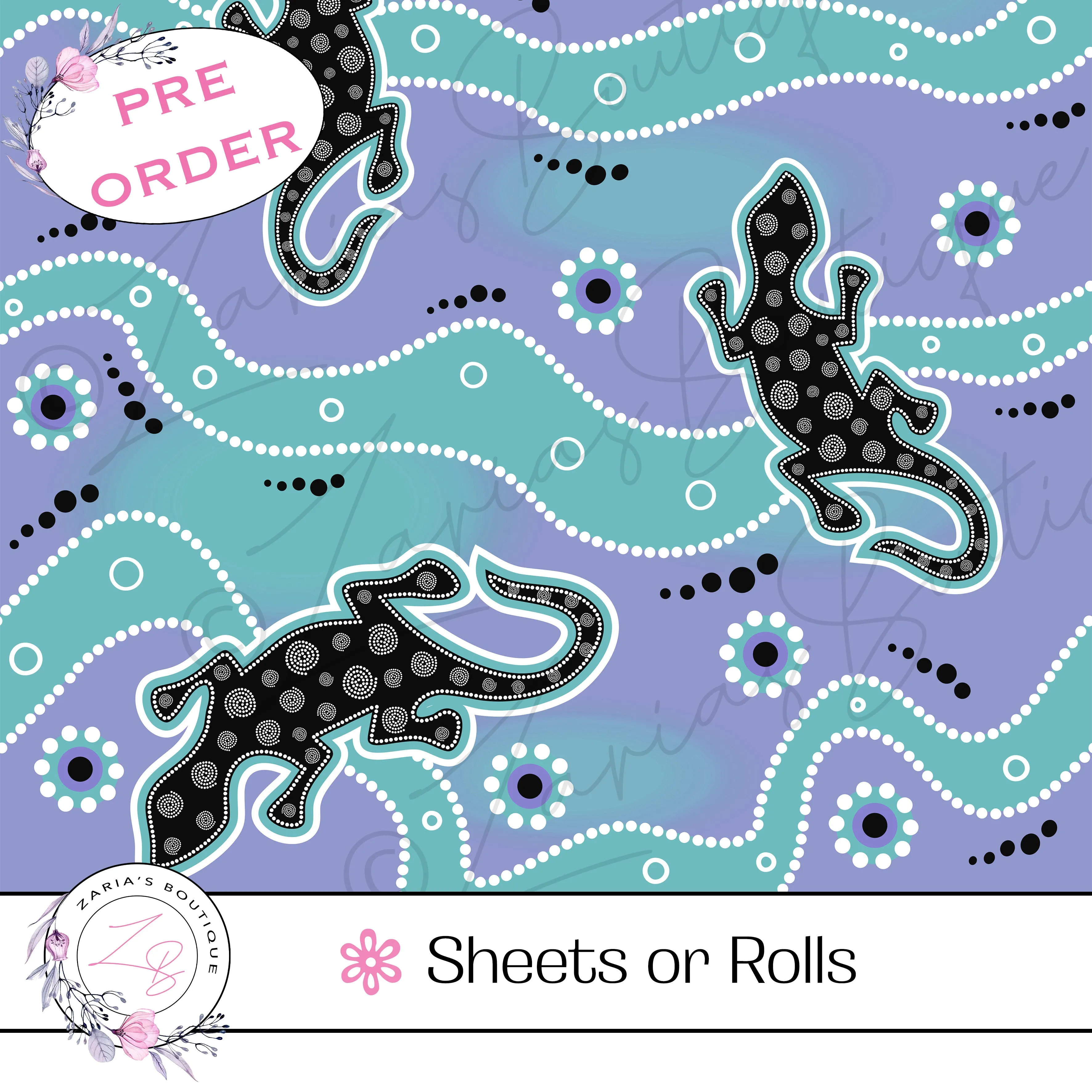 ⋅ Purple & Aqua Aussie Animals ⋅ Custom Luxe Vegan Faux Leather ⋅ Sheets or Rolls! ⋅