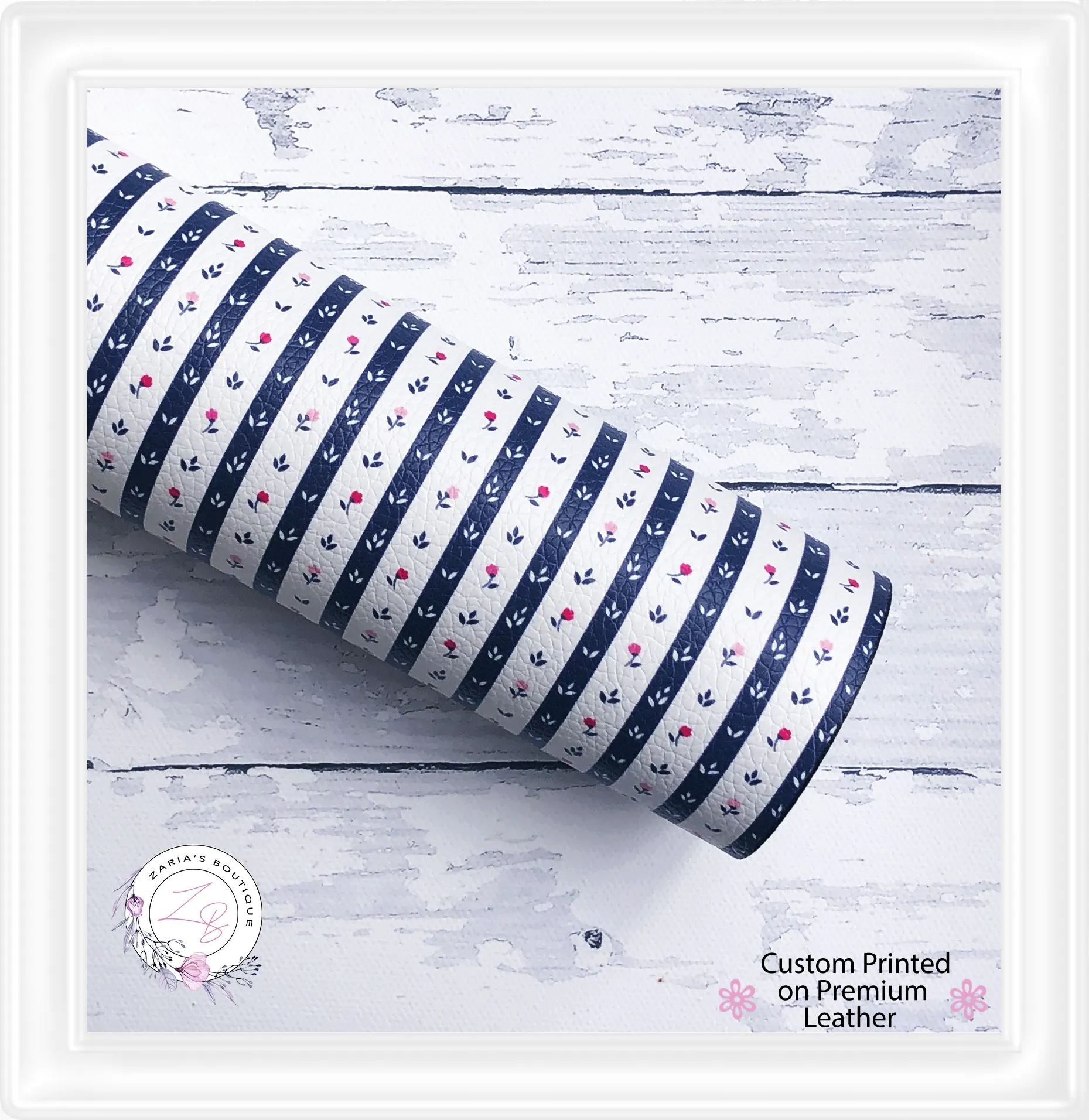 ⋅ Rose Ticking Stripe Floral  ⋅ Premium Custom Printed Vegan Faux Leather