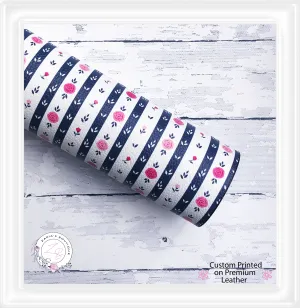 ⋅ Rose Ticking Stripe Floral  ⋅ Premium Custom Printed Vegan Faux Leather