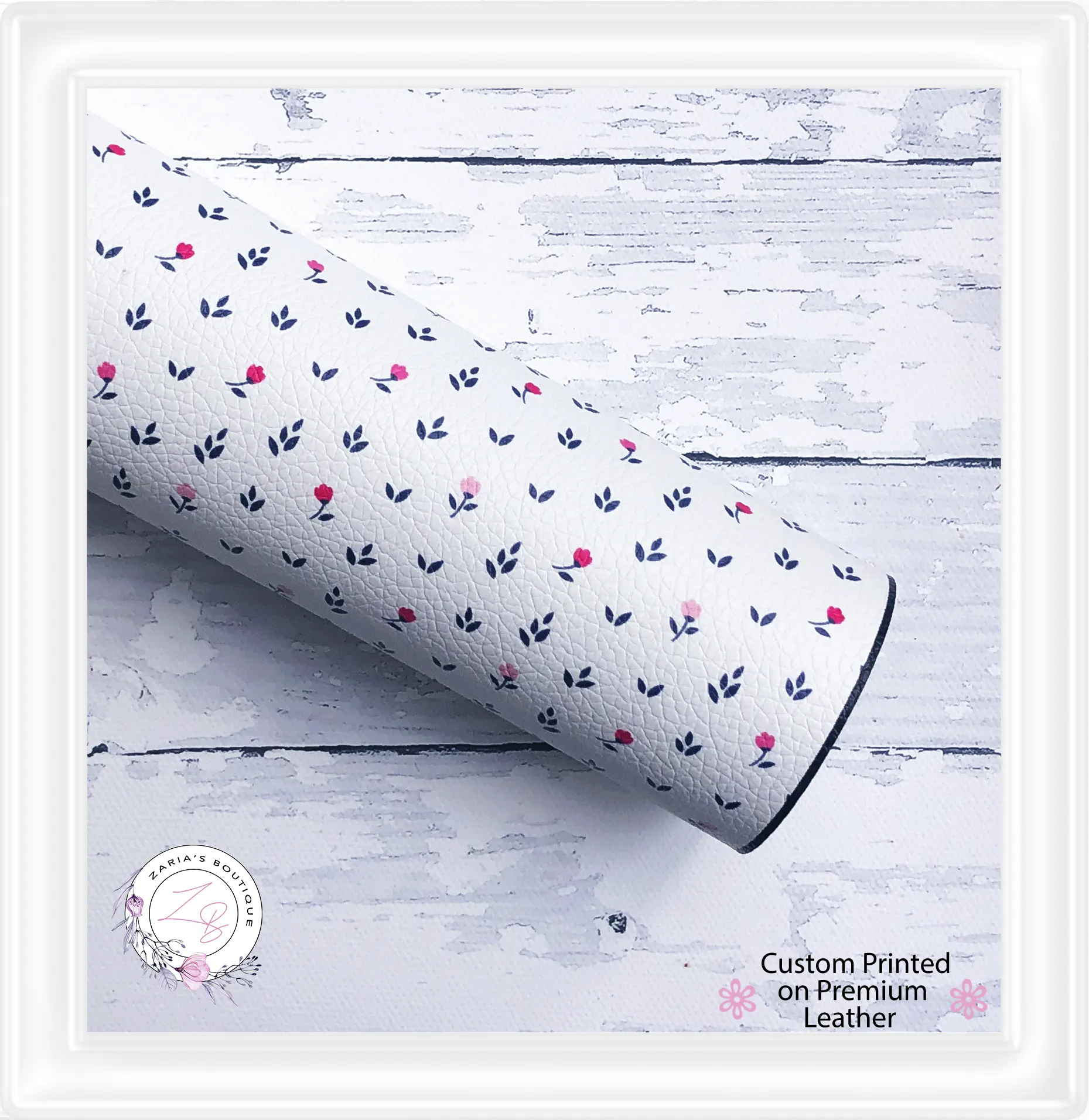 ⋅ Rose Ticking Stripe Floral  ⋅ Premium Custom Printed Vegan Faux Leather
