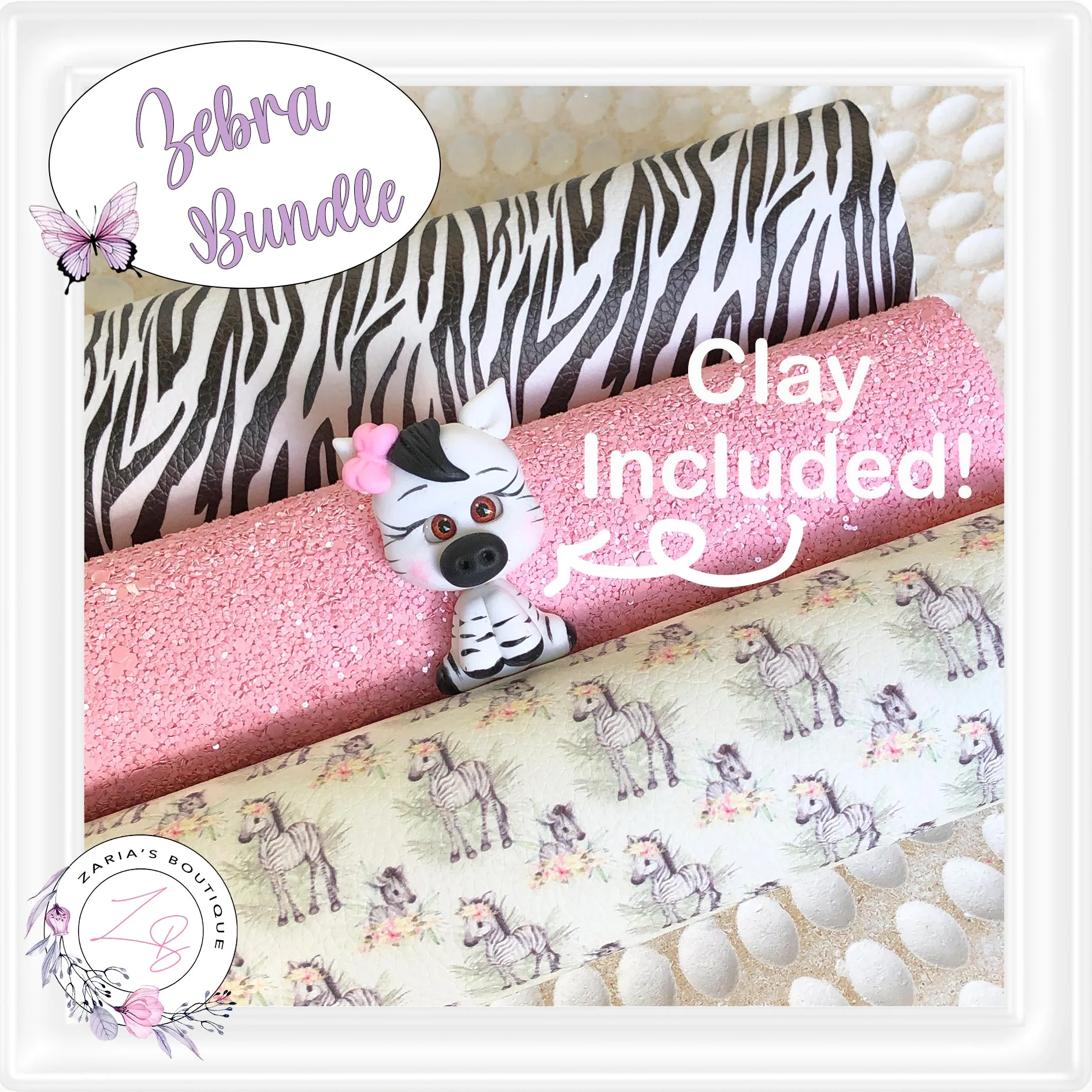 ⋅  Zebra Clay Bundle ⋅ Leather  Glitter & Clay 4 Piece Bundle OR Single Sheets ⋅
