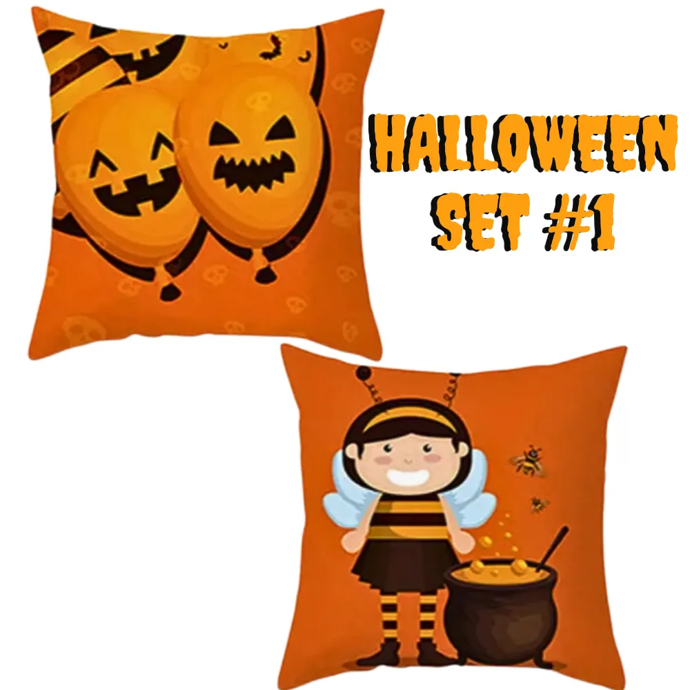 18X18 Set of 2 Halloween Pillow Covers (*No Inserts) in a Linen Blend Set #1