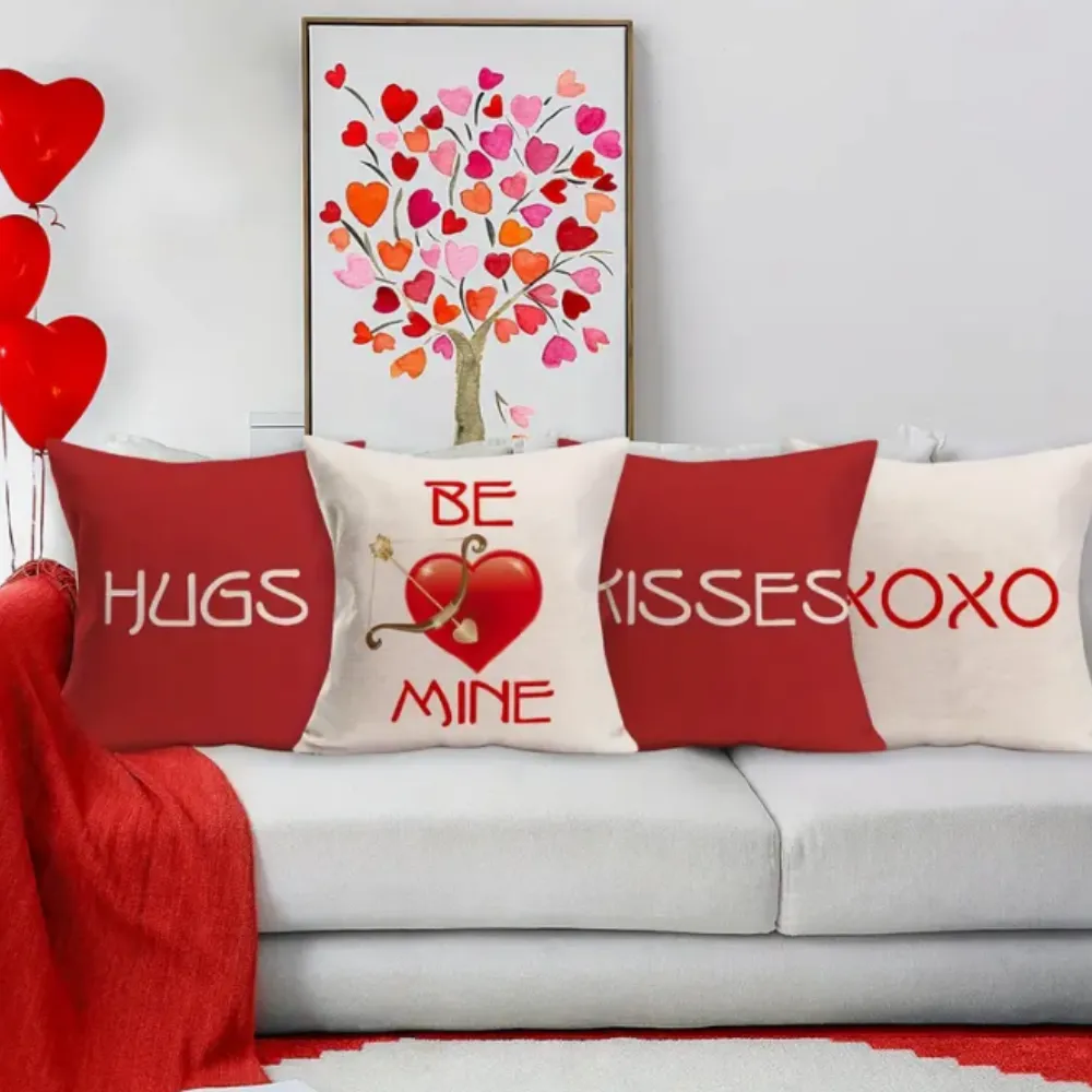 18X18 Sets of 2 Valentine's Day Throw Pillow Covers (*No Inserts) Canvas Feel Set Heart 15A or 15B