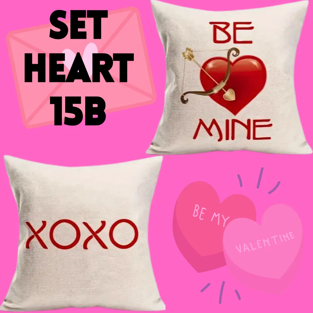 18X18 Sets of 2 Valentine's Day Throw Pillow Covers (*No Inserts) Canvas Feel Set Heart 15A or 15B