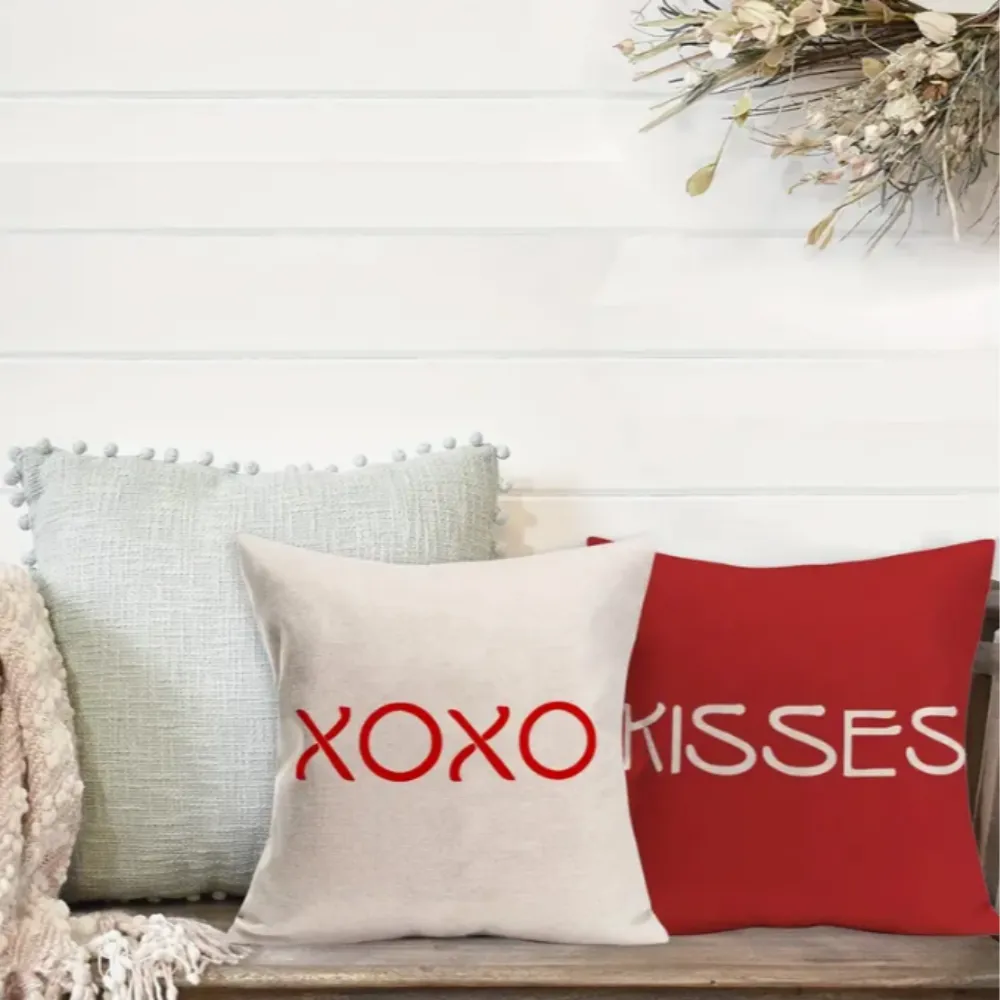18X18 Sets of 2 Valentine's Day Throw Pillow Covers (*No Inserts) Canvas Feel Set Heart 15A or 15B