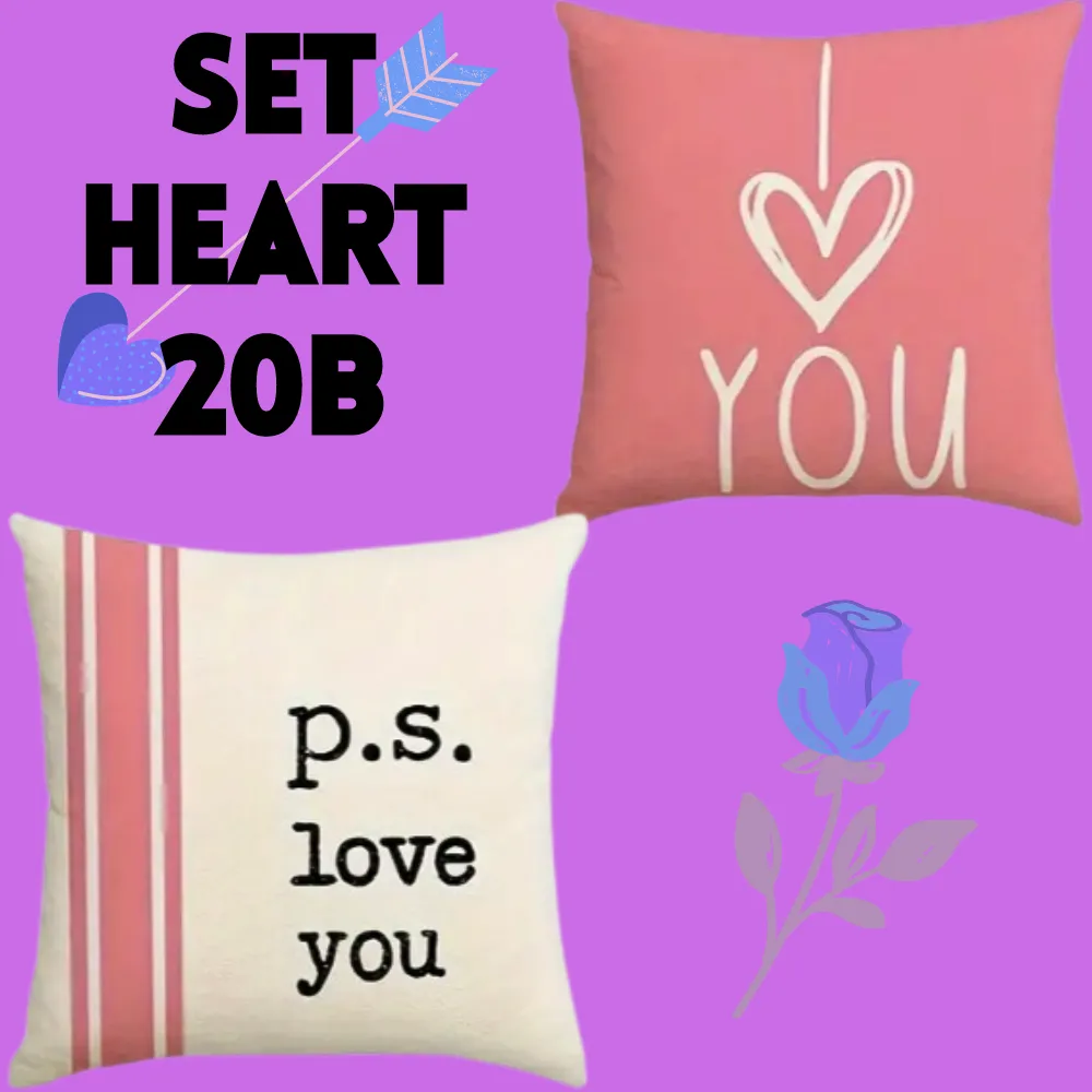 18X18 Sets of 2 Valentine's Day Throw Pillow Covers (*No Inserts) Canvas Feel Set Heart 20A or 20B