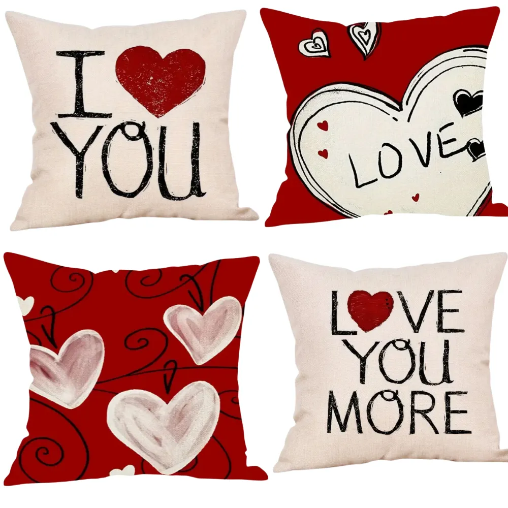 18X18 Sets of 2 Valentine's Day Throw Pillow Covers (*No Inserts) Canvas Feel Set Heart 23A or 230B