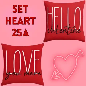 18X18 Sets of 2 Valentine's Day Throw Pillow Covers (*No Inserts) Canvas Feel Set Heart 25A or 25B
