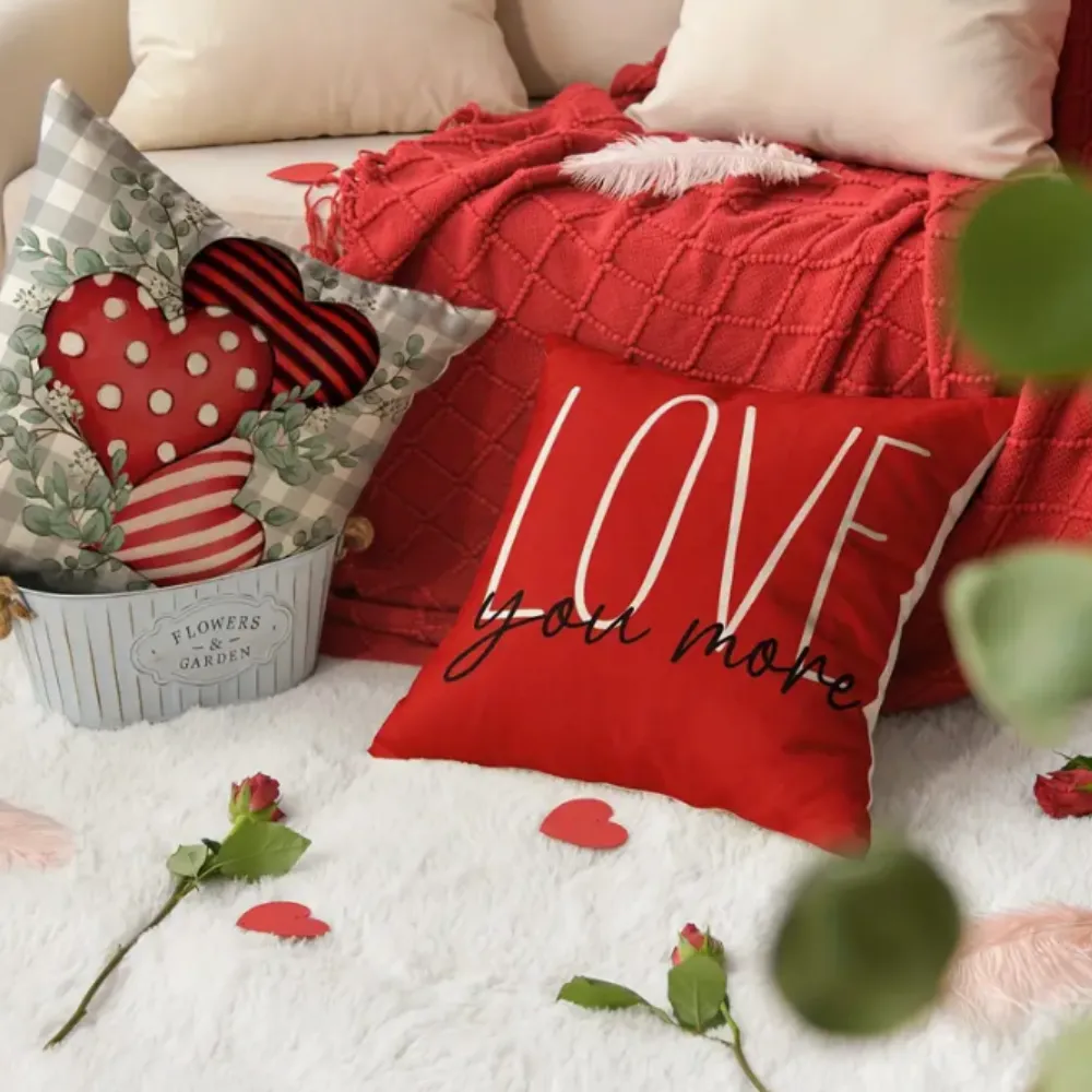 18X18 Sets of 2 Valentine's Day Throw Pillow Covers (*No Inserts) Canvas Feel Set Heart 25A or 25B