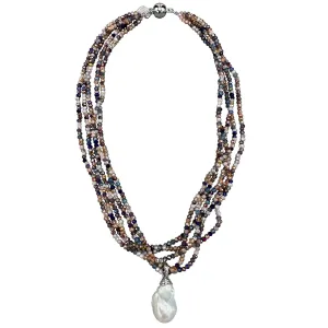 191-04-S | 5-STRAND MIX MULBERRY CRYSTALS W/ WILD PEARL DROP