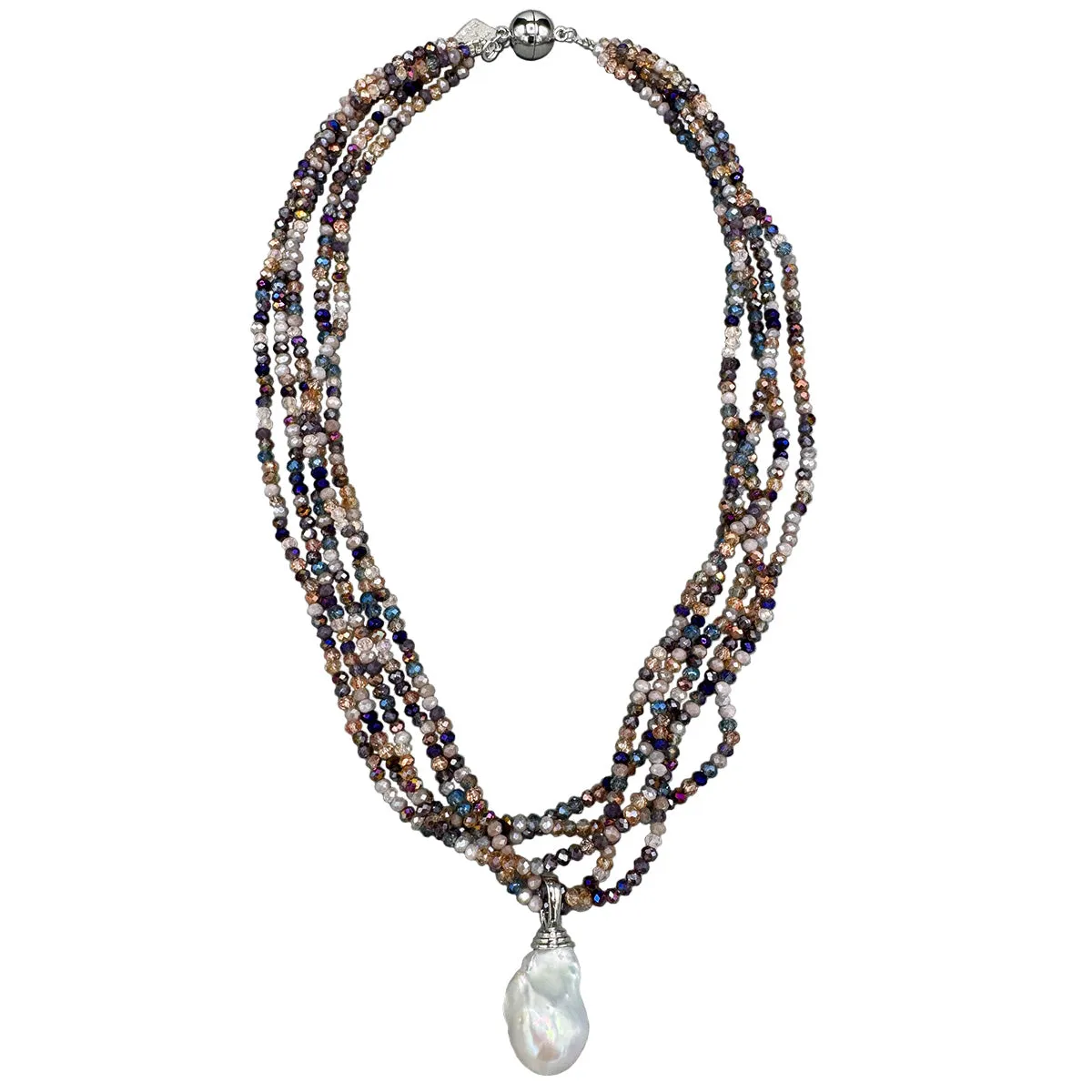 191-04-S | 5-STRAND MIX MULBERRY CRYSTALS W/ WILD PEARL DROP