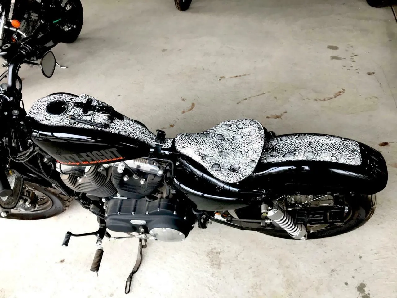 2010-2022 Sportster Harley Tank Bib With Pouch Ant White Snake Python Leather