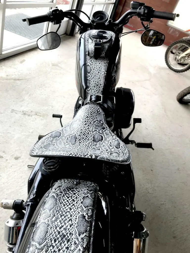 2010-2022 Sportster Harley Tank Bib With Pouch Ant White Snake Python Leather