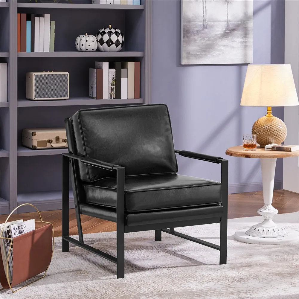 25.5" W Upholstered Armchair with Removable Seat & Back Cushion Trent Austin Design® Fabric: Black Faux Leather