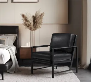 25.5" W Upholstered Armchair with Removable Seat & Back Cushion Trent Austin Design® Fabric: Black Faux Leather