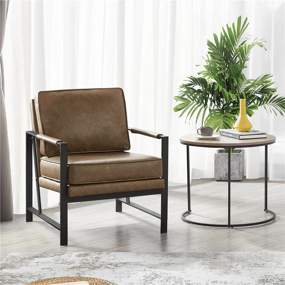 25.5" W Upholstered Armchair with Removable Seat & Back Cushion Trent Austin Design® Fabric: Brown Faux Leather