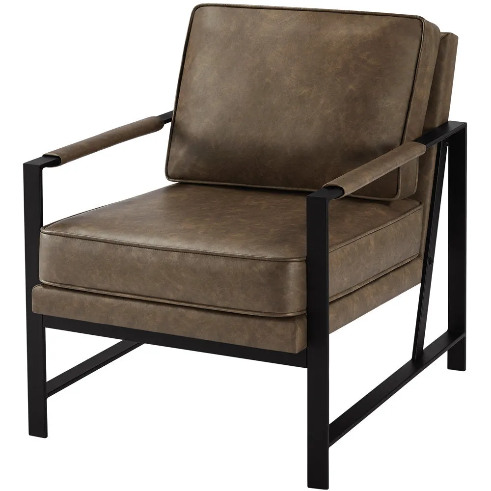 25.5" W Upholstered Armchair with Removable Seat & Back Cushion Trent Austin Design® Fabric: Brown Faux Leather