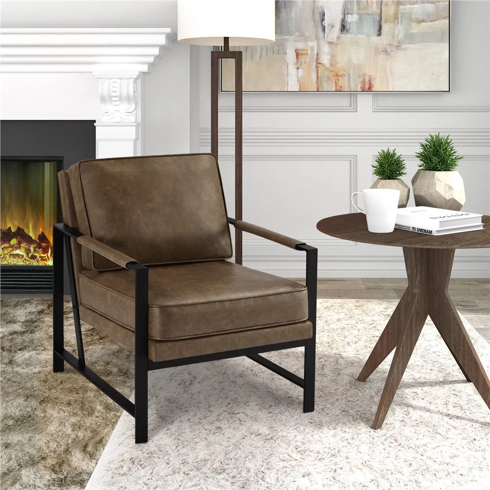 25.5" W Upholstered Armchair with Removable Seat & Back Cushion Trent Austin Design® Fabric: Brown Faux Leather