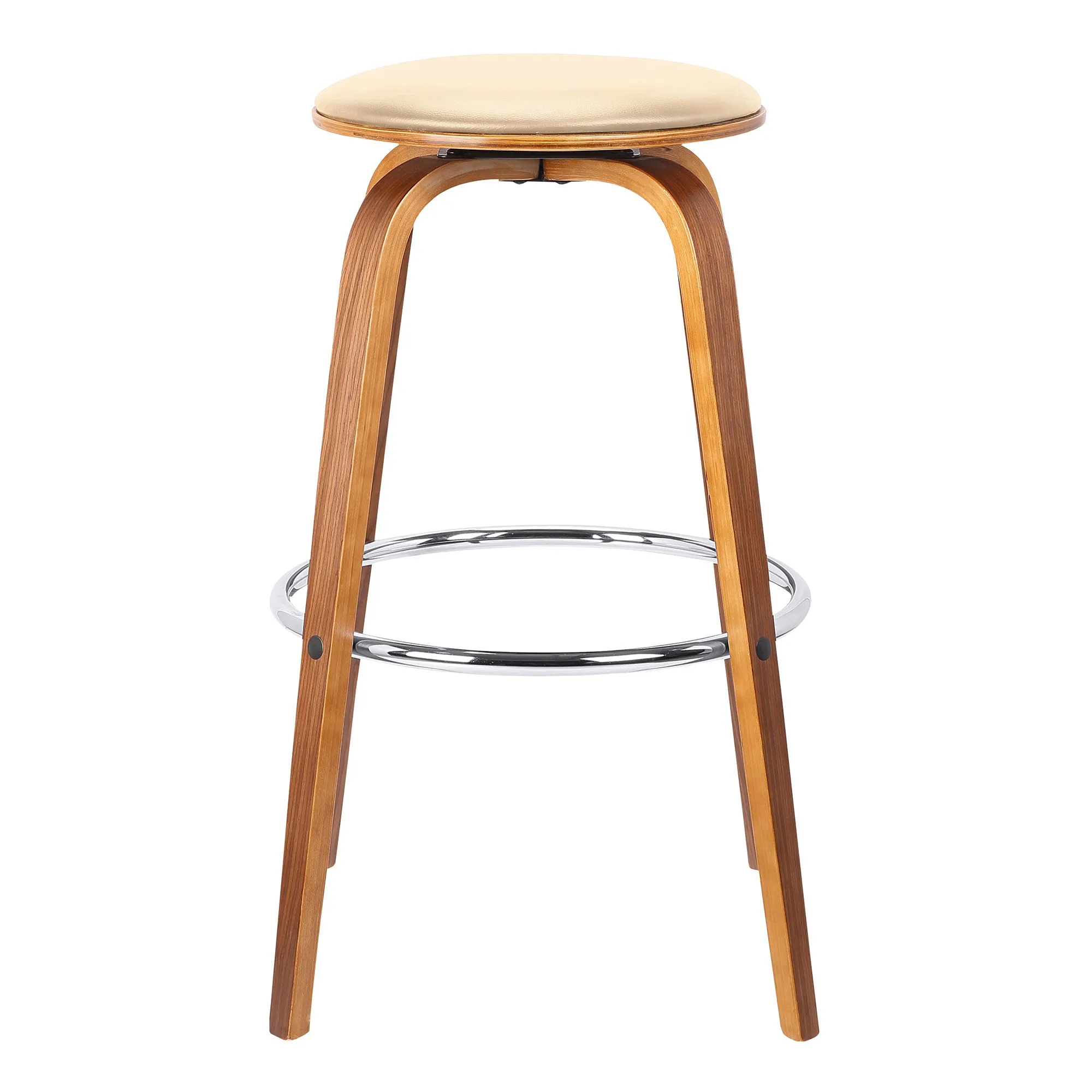 26" Cream Faux Leather Backless Modern Swivel Bar
