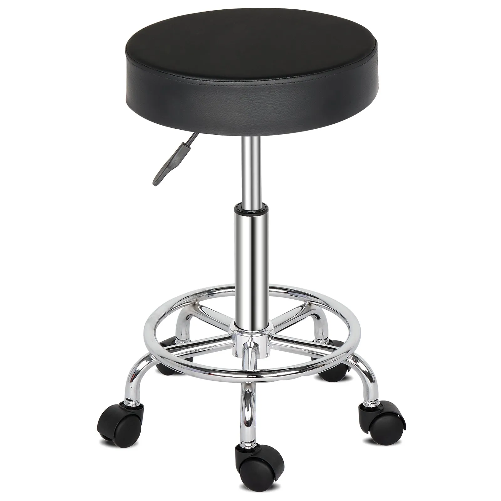 360° Rotatable Round Bar Stool in Black with Chrome-Plated Detailing