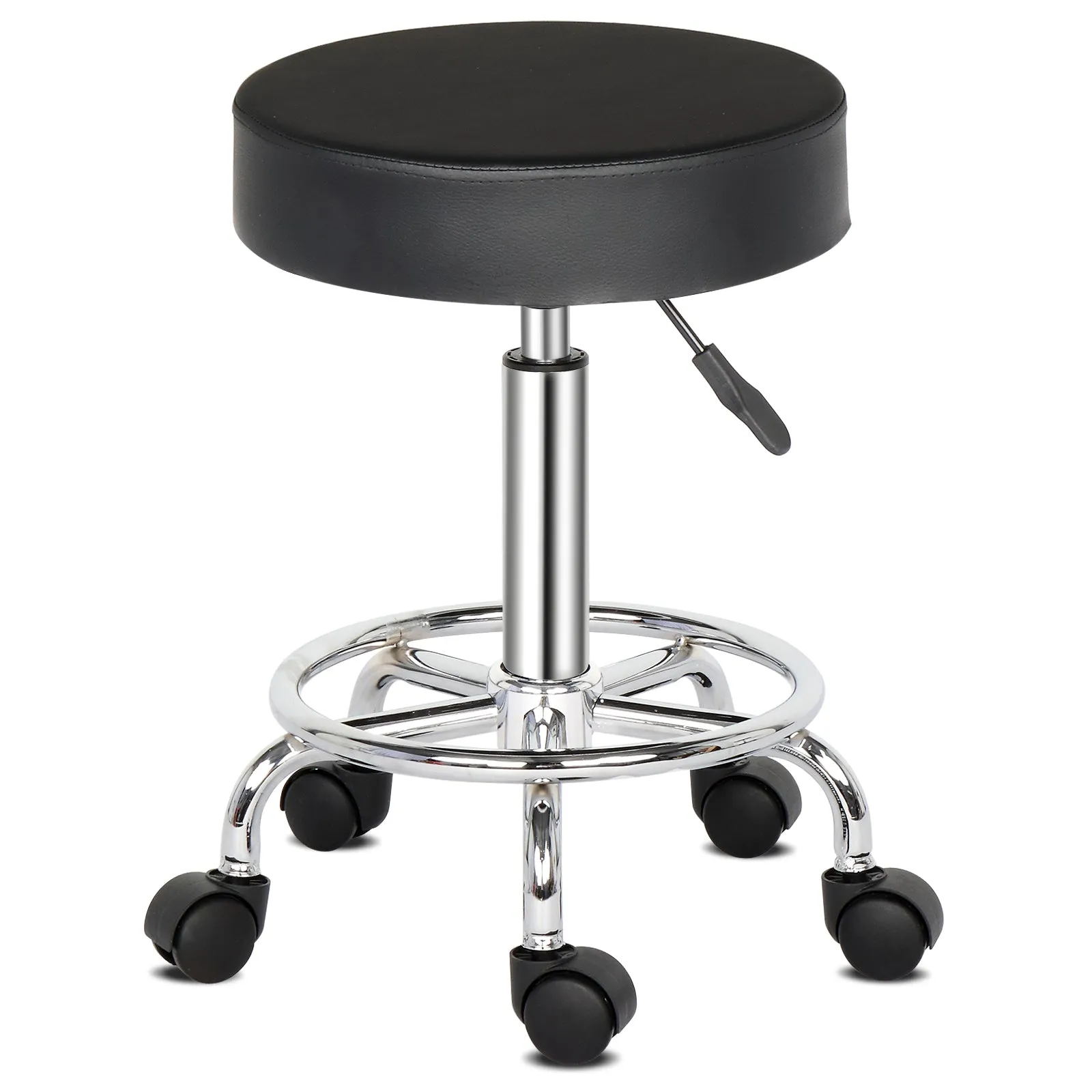 360° Rotatable Round Bar Stool in Black with Chrome-Plated Detailing