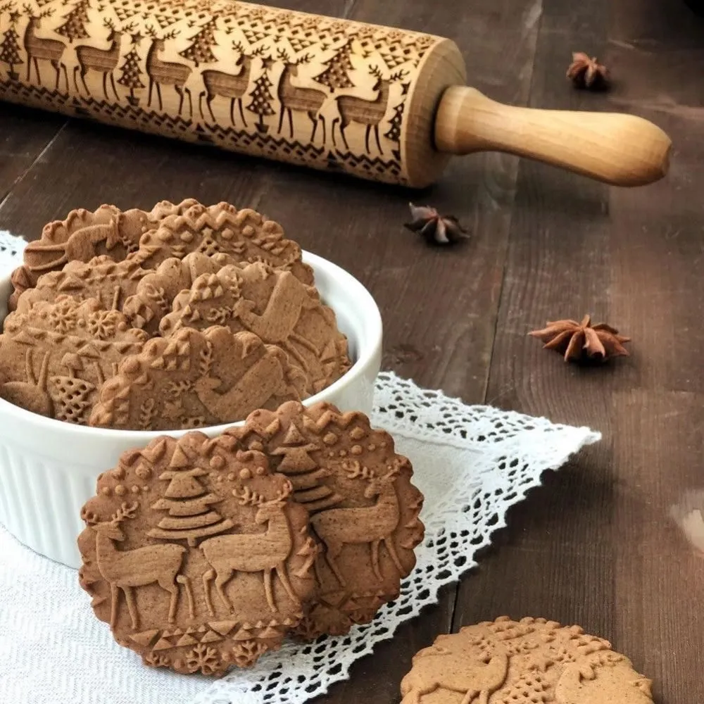 3D Rolling Pin- Reindeer & Christmas Trees