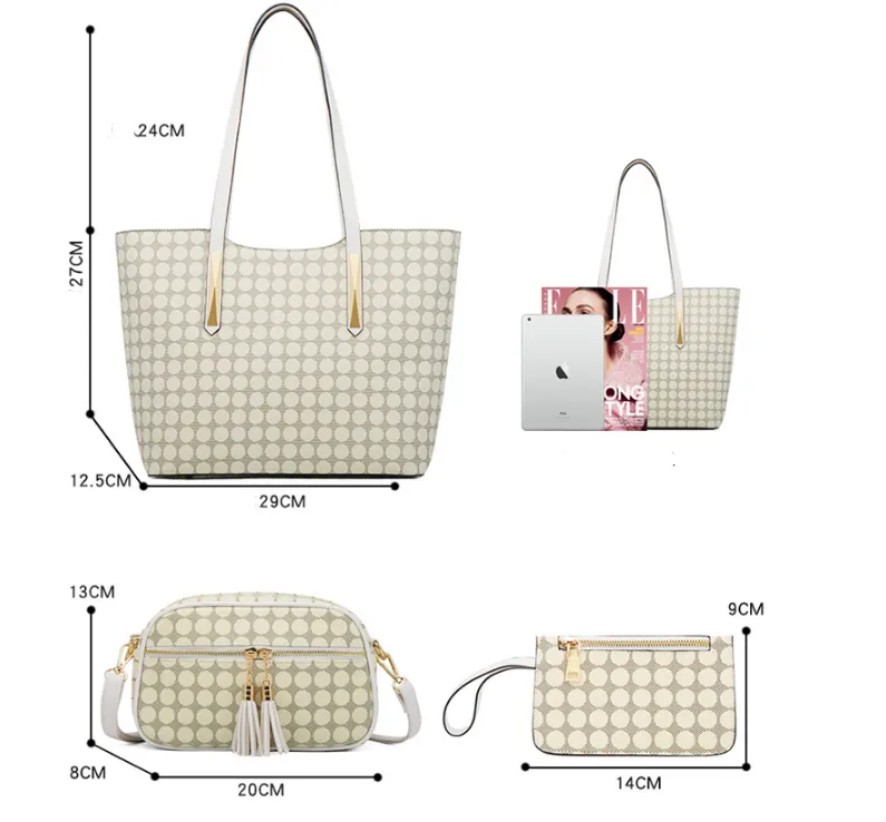 4-Piece Polka Dot Tassel Crossbody Bag