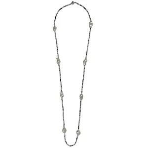 405-BLACK-S | BLACK MIX CRYSTAL & WILD PEARL NECKLACE 44"