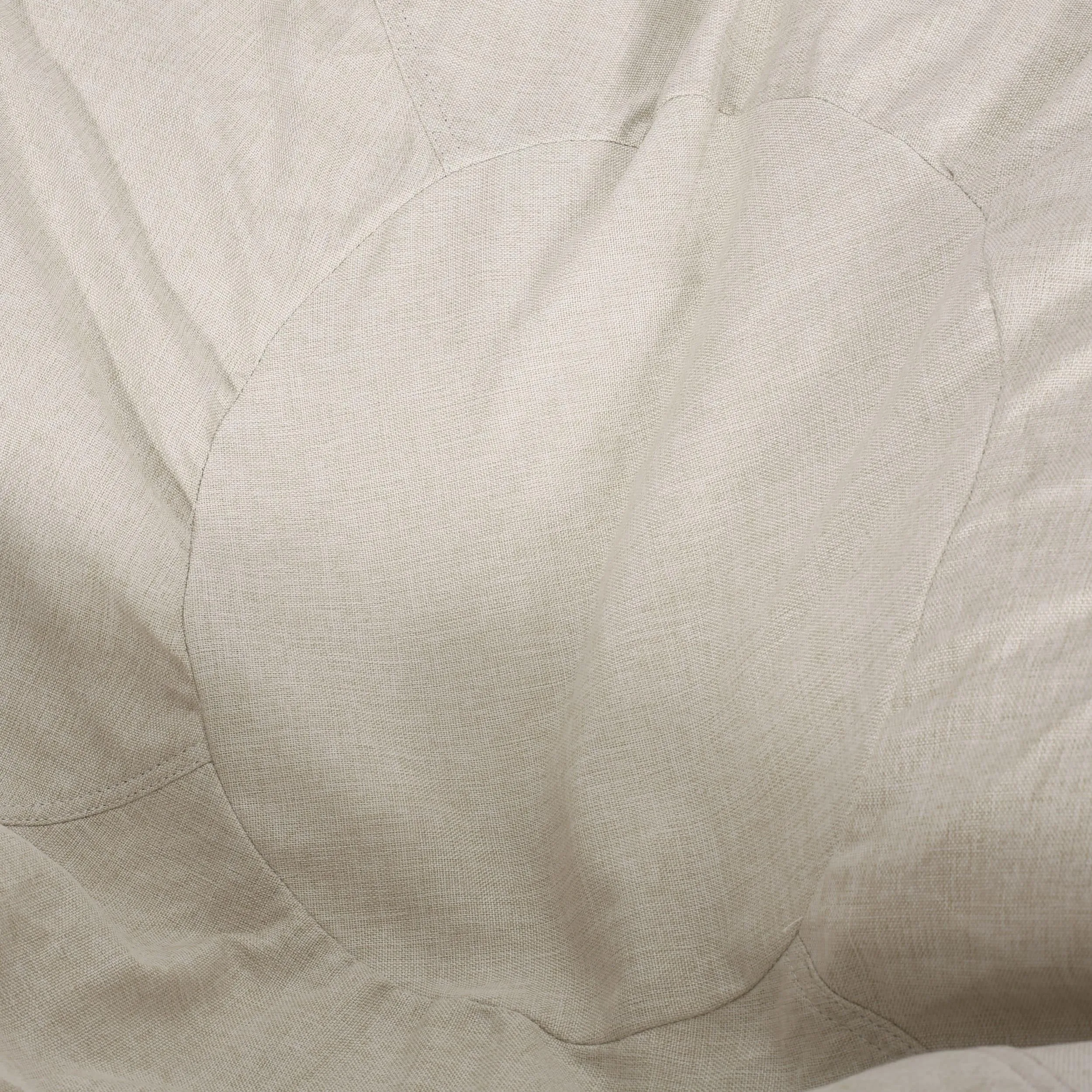 5 Foot Two Color Fabric and Leather Rounded Bean Bag Beige Modern