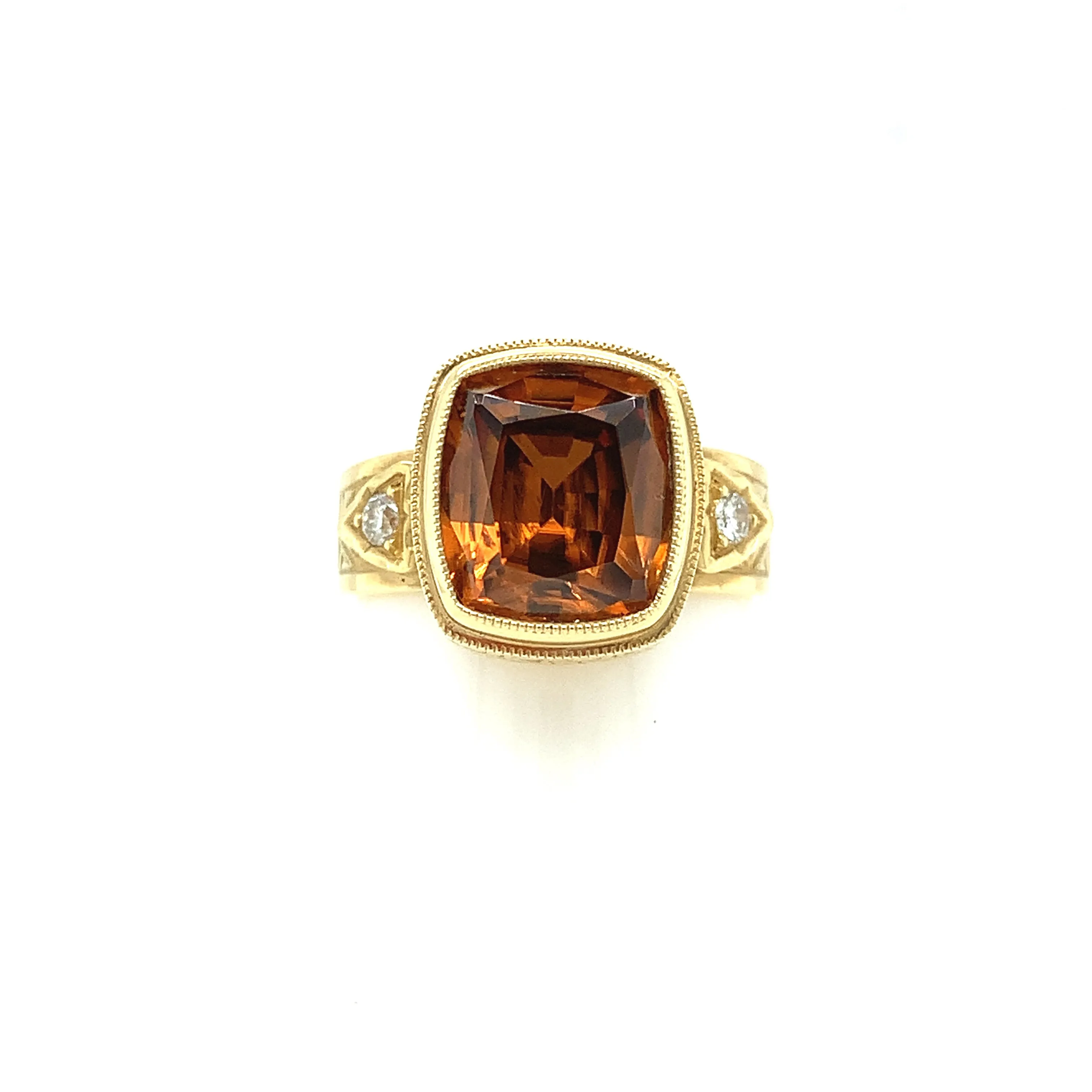 5.73 ct. Orange Zircon and Diamond Ring, 18K Yellow Gold