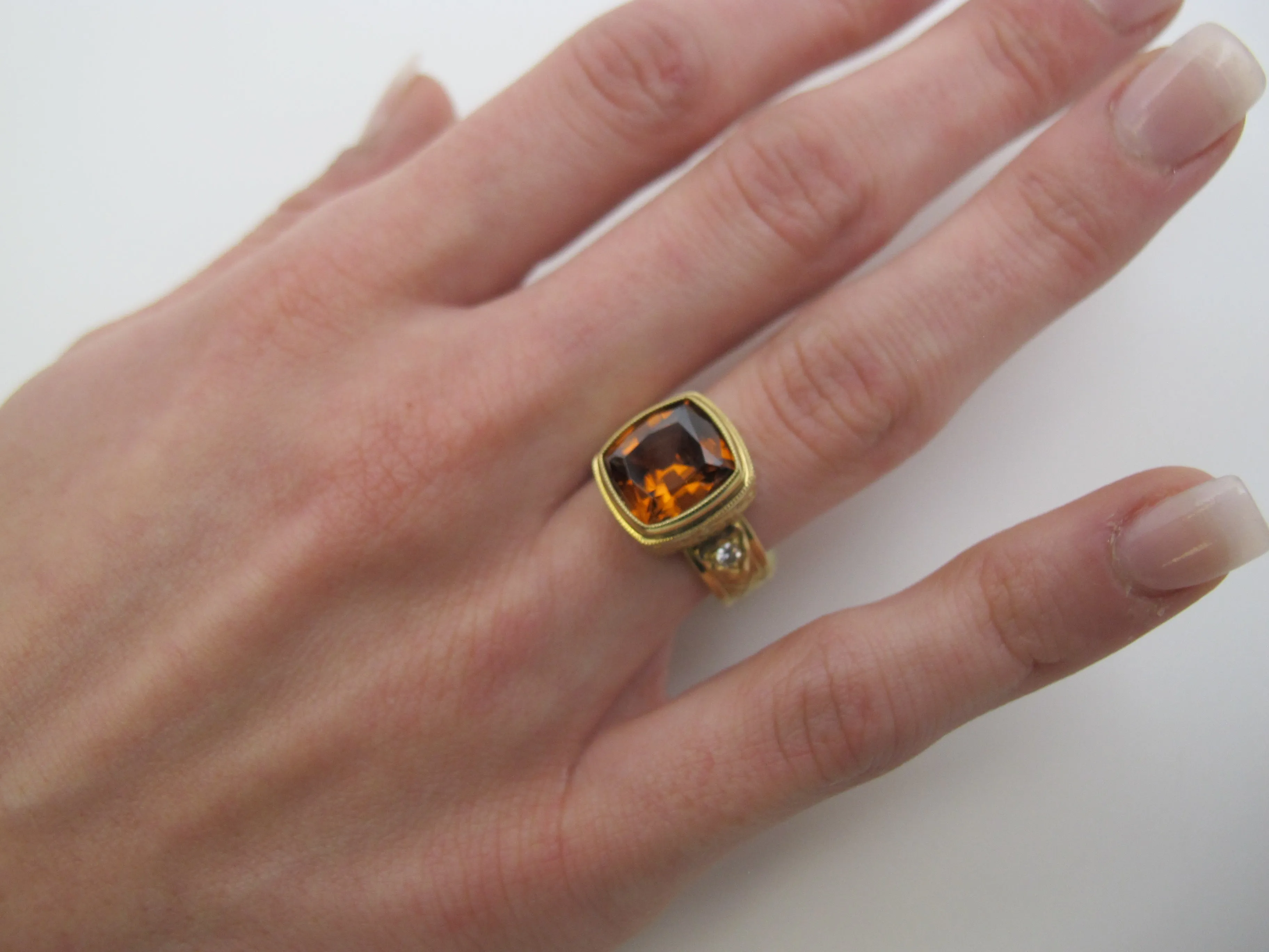 5.73 ct. Orange Zircon and Diamond Ring, 18K Yellow Gold