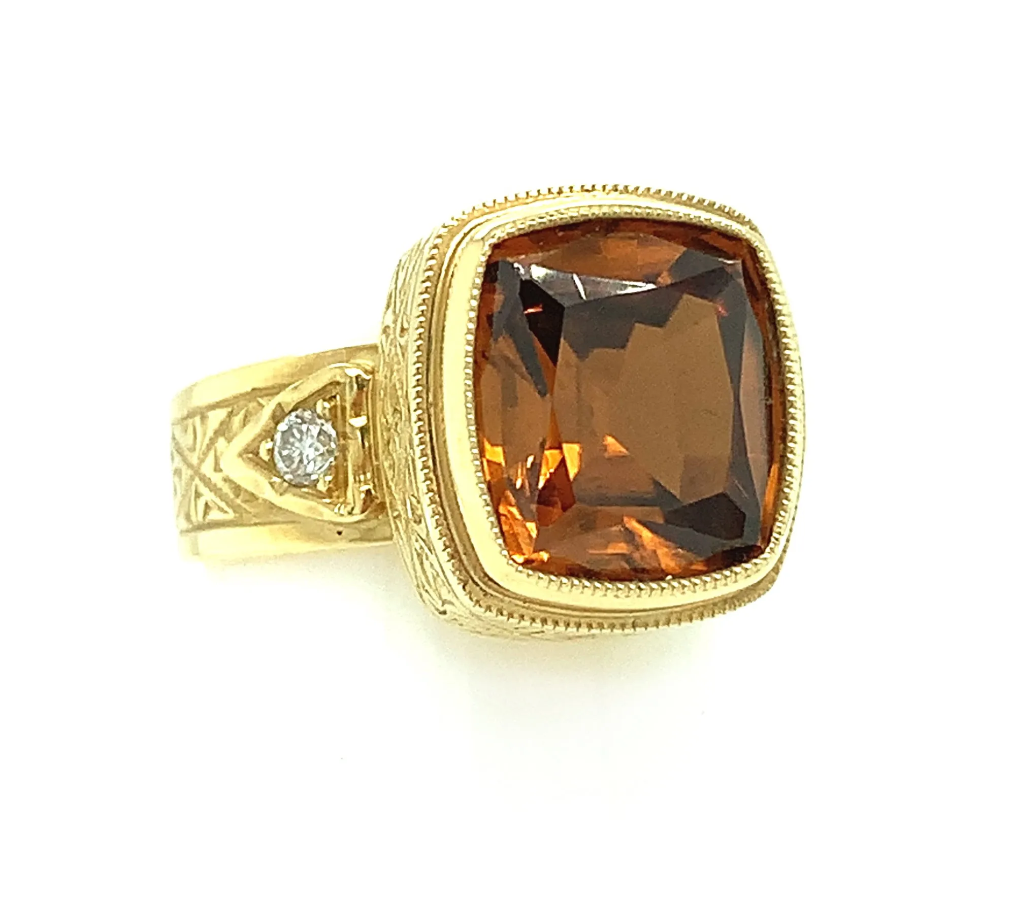 5.73 ct. Orange Zircon and Diamond Ring, 18K Yellow Gold