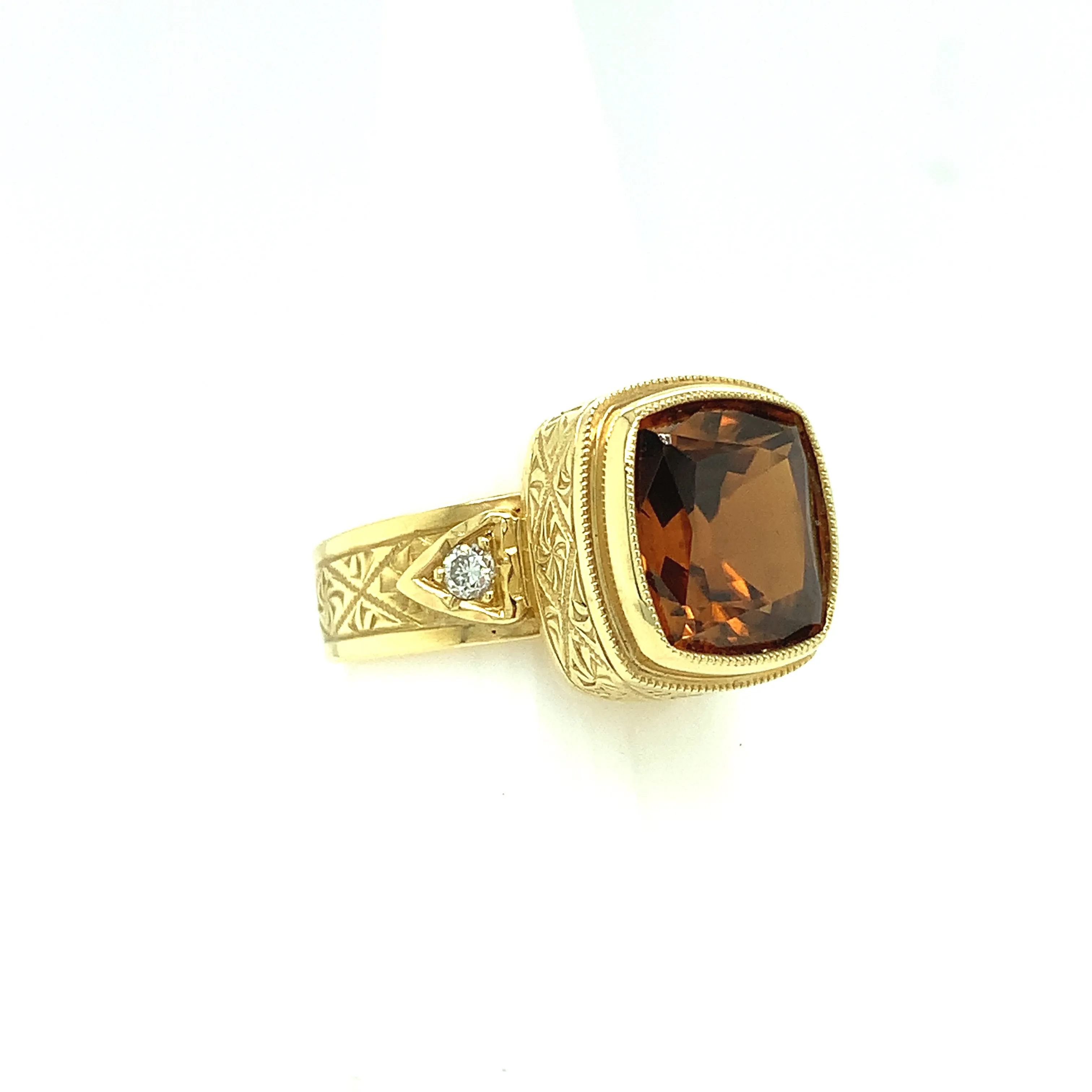 5.73 ct. Orange Zircon and Diamond Ring, 18K Yellow Gold