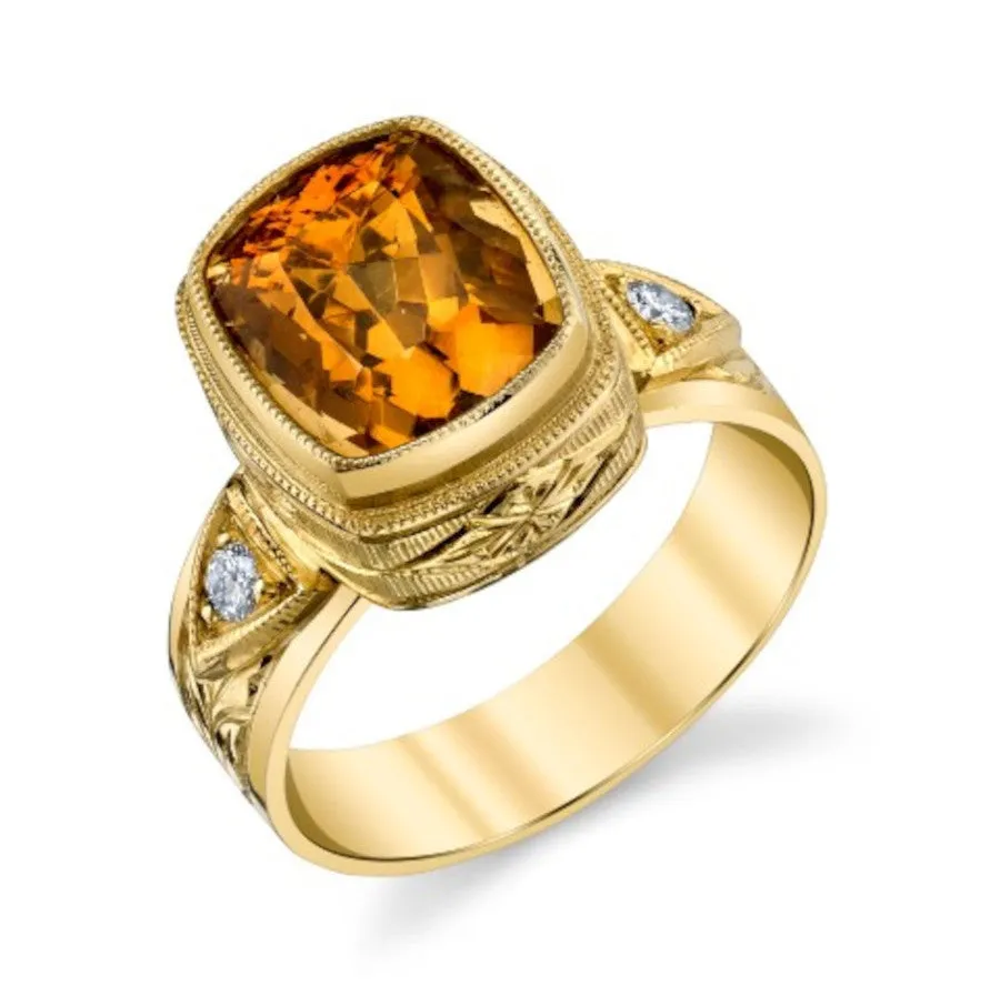 5.73 ct. Orange Zircon and Diamond Ring, 18K Yellow Gold