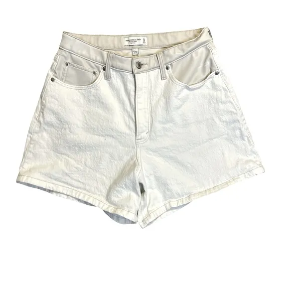 A&amp;F Mixed fFabric High‎ Rise Dad Shorts Women’s Size 12 Faux Leather Cream
