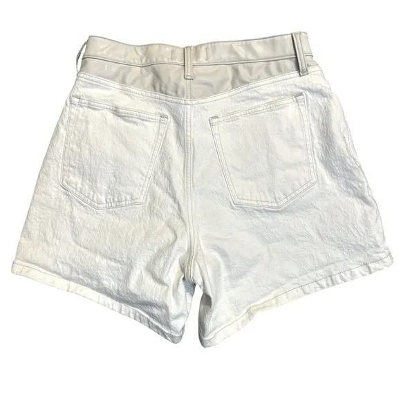 A&amp;F Mixed fFabric High‎ Rise Dad Shorts Women’s Size 12 Faux Leather Cream