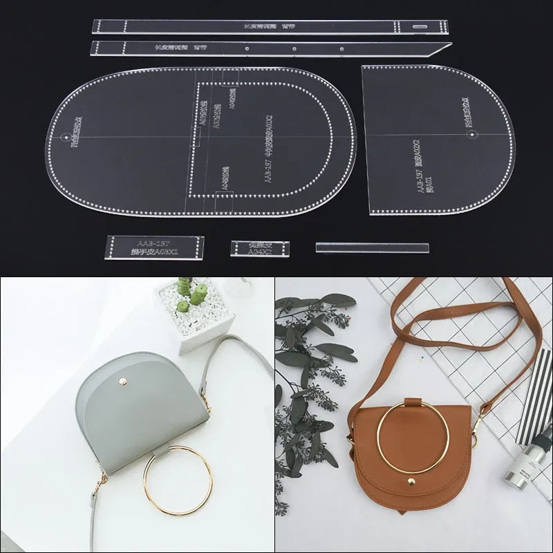 Acrylic Stencil Leather Handmade Craft Women`s Shoulder Bag Sewing Pattern Template Sewing Accessories with Holes18.5x15.5x1.5cm