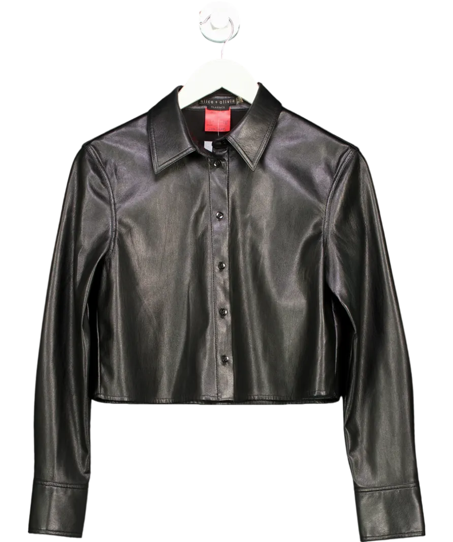 Alice   Olivia Black Faux Leather Cropped Shirt UK S