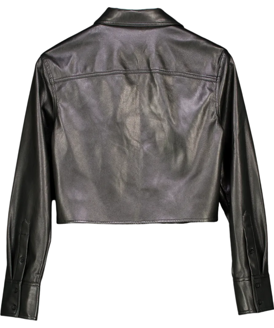Alice   Olivia Black Faux Leather Cropped Shirt UK S