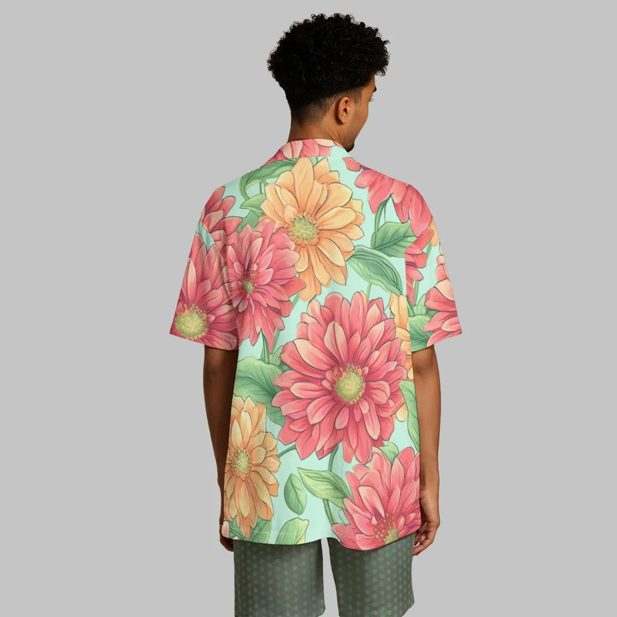 All-Over Print Men's Hawaiian Shirt With Button Closure