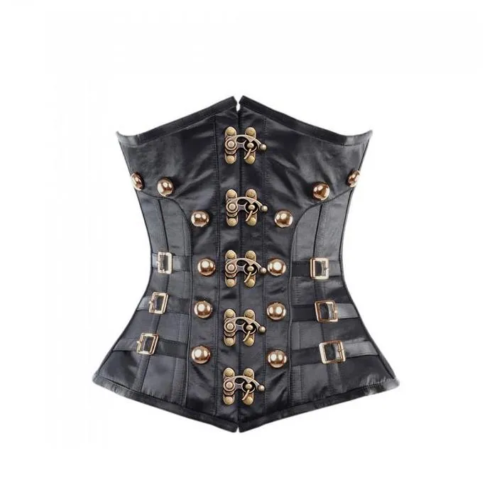 Angela Black Underbust Corset With Buckles & Stud Details