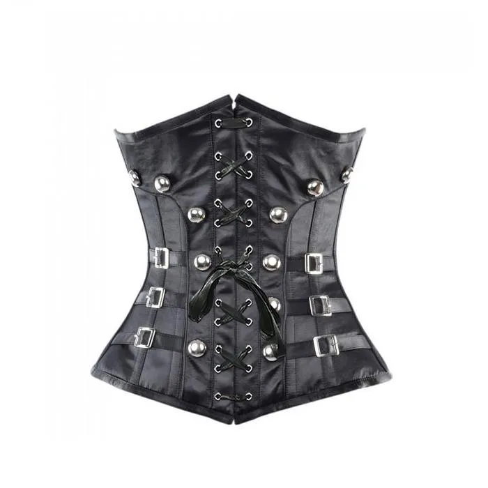 Angela Black Underbust Corset With Buckles & Stud Details