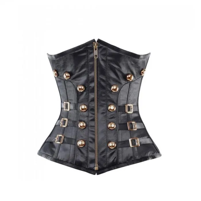 Angela Black Underbust Corset With Buckles & Stud Details