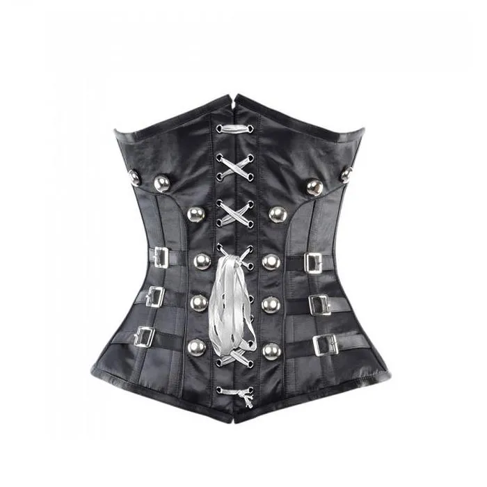 Angela Black Underbust Corset With Buckles & Stud Details