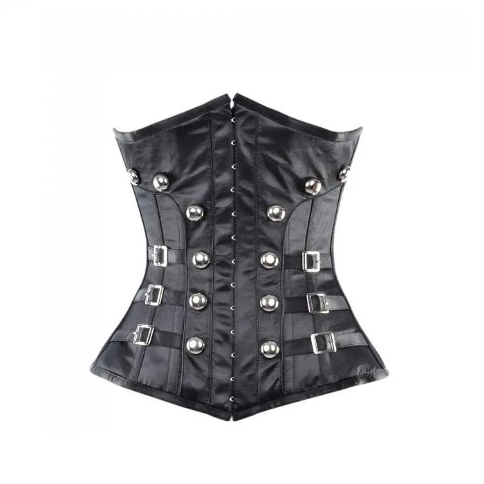Angela Black Underbust Corset With Buckles & Stud Details